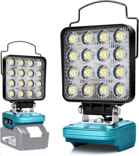 Edtran Akku Lampe Für Makita 18v, 48W Kabellose Led Arbeitsleuchte Akku, Hell Led Strahler Tragbares Flutlichter Baustellen Lampe,Akku Scheinwerfer mit Typ C und USB-Aufladung (No Akku)