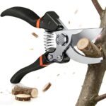 Gartenschere mit SK-5 Stahl & Sicherungssperre, Rostfreie Rosenschere profi für Äste bis 25mm, Rutschfester Griff, Pflanzenschere für Rosen, Sträucher, Bonsai