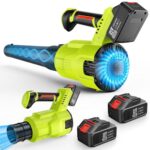 Ludfirm Laubbläser Akku Kabellos 21V mit 2 Akkus & Ladegerät, bis 321 km/h Luftgeschwindigkeit, 714 m³/h Luftvolumen, Ultraleicht 2,3 kg, Stufenlose Geschwindigkeitsregelung (Grün)