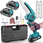 Yospinber Mini Kettensäge mit Akku, Bürstenlose Mini Kettensäge 6 Zoll, Handkettensäge mit 2 * 2000mAh Akkus, Baumsäge Elektrisch Mini Chainsaw für Gartenscheren Astschere Holzschneidenz