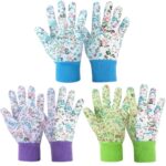 Ainiv Handschuhe für Garten, 3er Set Gartenhandschuhe, Antirutschbeschichtung Arbeitshandschuhe, Einheitsgröße Schutzhandschuhe mit PVC-Punkten und Reißfester Canvas-Stulpe Zum Pflanz Gartenarbeit