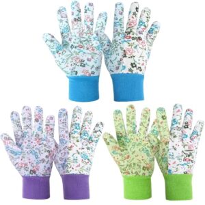 Ainiv Handschuhe für Garten, 3er Set Gartenhandschuhe, Antirutschbeschichtung Arbeitshandschuhe, Einheitsgröße Schutzhandschuhe mit PVC-Punkten und Reißfester Canvas-Stulpe Zum Pflanz Gartenarbeit