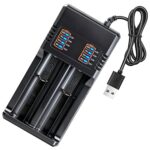 Akku Ladegerät 18650, Universal Akkuladegerät mit 2 Schacht, Li-Lon Battery Charger, 3,7V Lipo Batterie Ladegerät für 26650, 18500, 21700, 17670, 16340, 14500 mit USB Kabel