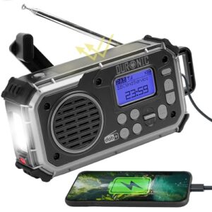 Duronic SDAB1 Kurbelradio, Tragbares Solar Notfall DAB FM Radio mit LED Licht und Kurbel, Batteriebetrieb und 2000mAh Powerbank, Bluetooth Speaker