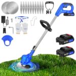 Akku Rasentrimmer mit Akku 21V Freischneider Elektrischer Rasentrimmer Mit 2 Batterien Akku Motorsense Elektro-Trimmer, Garten Rasen Unkraut Trimmer Elektro Trimmer Gartenkantenfräser für Garten, Hof