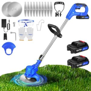 Akku Rasentrimmer mit Akku 21V Freischneider Elektrischer Rasentrimmer Mit 2 Batterien Akku Motorsense Elektro-Trimmer, Garten Rasen Unkraut Trimmer Elektro Trimmer Gartenkantenfräser für Garten, Hof