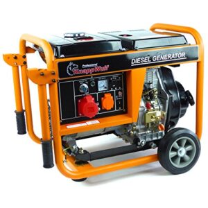 KnappWulf KW5500-3 Diesel Stromerzeuger Notstromaggregat Generator Stromgenerator 5000Watt 1x 230V 1x 400V 1x 12V Steckdosen inkl. Ölmangelsicherung Transportgriffe und Transporträder.