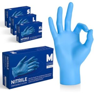 The Real Touch Einweghandschuhe, Blau Nitrilhandschuhe - Box mit 100 Stück, Einmalhandschuhe Puderfrei und Latexfrei, Nitril Handschuhe Einweg für Küche und Reinigung (Blau, M)