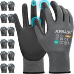 Kebada Arbeits Handschuhe für Männer und Frauen, PU-beschichtete Touchscreen-Sicherheitshandschuhe mit Grip, ideal für Gartenarbeit, Mechaniker, Lager, Fahren, Bauwesen, Fertigung, Grau, 12 Paar, S