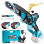 SEESII 6 & 8 Zoll Mini Kettensäge, 1000 W Brushless Kettensäge mit 2 * 4000 mAh Akkus, Kleine Säge mit Automatische Kettenschmierung & Werkzeuglose Kettenspannung, Astsäge Akku für Holz, Ast