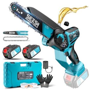 SEESII 6 & 8 Zoll Mini Kettensäge, 1000 W Brushless Kettensäge mit 2 * 4000 mAh Akkus, Kleine Säge mit Automatische Kettenschmierung & Werkzeuglose Kettenspannung, Astsäge Akku für Holz, Ast