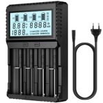 POWXS Universal Batterie Ladegerät, 18650 Akku Ladegerät mit Testfunktionen, LCD-Display Batterien Ladegerät für Li-Ion Lithium IMR NI-MH NI-Cd AA AAA C 26650 21700 18650 16340 14500 10440 RCR123