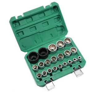 GREENSAPPIRE 21-teiliger 1/2" Steckschlüssel-Set mit Vielzahn-Nüssen – Für 6- und 12-Kant-Schrauben, 8–36 mm, Außen-Vielzahn-Technik