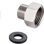 Ibergrif 2 Pack Reduzierstück 1/2 auf 3/8 - Muffennippel Edelstahl, Gewindefitting mit 2 Dichtring, Reduzierverlängerung Universal, Anti-Rost, IG x AG für Wasser, Gas, Chrom