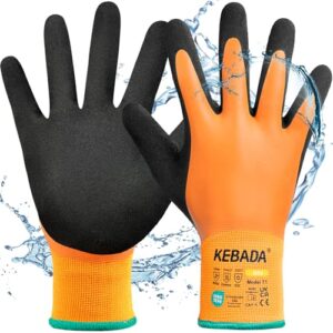 Kebada Winter Arbeitshandschuhe Herren Damen – Wasserdicht, Warm Gefüttert, Rutschfest mit Latexbeschichtung, Thermo Isoliert, für Gefrierlager, Lagerhaus, Angeln, Gartenarbeit, 1 Paar, Größe 8/M