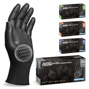 PROGRIP Einweghandschuhe Diamant Grip, Schwarz, Einmalhandschuhe Extra Stark, Nitrilhandschuhe Gr. XXL, 2x dicker, Handschuhe Einweg, Arbeitshandschuhe für Werkstatt & Montage, 50 Stk/Box