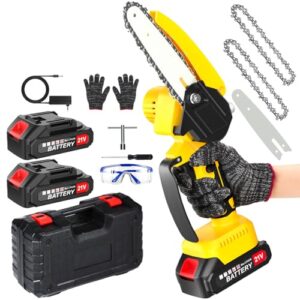 Lmozim Mini Kettensäge mit Akku 6 Zoll, Akku Kettensäge mit Automatischer Öler und Ersatzkette, 2 x 2000mAh Akku Säge Handkettensäge Akku für Gartenscheren Astschere Holzschneidenz
