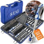 SUG - Werkzeugkoffer gefüllt 216-tlg - Profi Steckschlüsselsatz 1/2, 1/4, 3/8 komplett bestückt - Werkzeugkasten/Ratschenkasten für Haushalt & Werkstatt - Steckschlüssel-Set Nusskasten kurz und lang