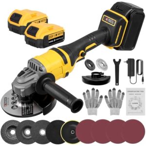 Teodute 1500W Schleifwerkzeug Winkelschleifer, 21V Akku Winkelschleifer zum Schneiden Polieren und Schleifen Kurzer Griff (mit 2 x 5,0 Ah Akku)