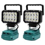 2 Stück Akku Lampe für Makita 18V Akku, 40W Kabellose LED Arbeitsleuchte, Tragbares Flutlichter, Baustellen Lampe Strahler mit 2 USB Ladeanschluss, für Autoreparaturen, Camping, Werkstatt (Ohne Akku)