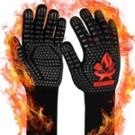 Beesgarden Grillhandschuhe Hitzebeständig bis 800°C Extrem Hitzebeständige, Feuerfest Ofenhandschuhe Topfhandschuhe BBQ Kochhandschuhe Backhandschuhe, Ideale für Ofen, BBQ, Kochen, Schwarz (L/XL/XXL)