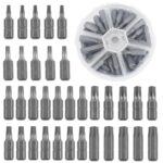 25 mm Bit Set Torx 34 Tlg, 1/4" Sechseckiger Griff Antrieb Werkzeug, Bitsatz für Akkuschrauber, Torx Bit Set S2 Stahl Vernickeln der Oberfläche, Bitset für Hand und Elektroschrauber