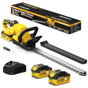SundpeyPRO 53cm Akku Heckenschere mit 2x4.0Ah Akkus und Ladegerät - Elektrische Heckenschere mit 21-Zoll Schnittlänge, 16mm Zahnabstand, 180° drehbarer Griff, Heckenschneider für Garten und Sträucher