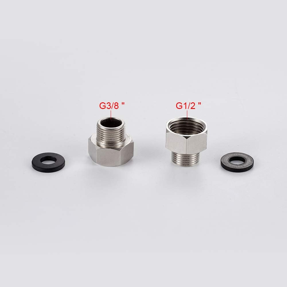 Ibergrif 2 Pack Reduzierstück 1/2 auf 3/8 - Muffennippel Edelstahl, Gewindefitting mit 2 Dichtring, Reduzierverlängerung Universal, Anti-Rost, IG x AG für Wasser, Gas, Chrom – Bild 2