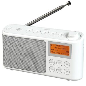 DAB/DAB Plus/FM Radio, Klein Digitalradio Tragbares Batteriebetrieben, Mini Radio Digital Akku & Netzbetrieb Kofferradio, USB-Ladekabel (Weiß)