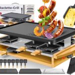 KESSER® Raclette-Grill mit Naturgrillstein, Grillplatte Tischgrill für 8 Personen, Elektrogrill Raclette Grill antihaftbeschichteter Grillplatte, 8 Pfannen und Holzspatel 1200W