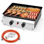 LEADZM Gasgrill, 2 Brennner 4.8kW - Ausgestattet mit einem 50-Mbar-Druckminderventil, Tischgrill für Camping, Garten & Strand
