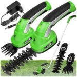 tectake® Akku Heckenschere elektrisch, Strauchschere 7.2V, Grasschere mit 2 Aufsätzen, Rasentrimmer mit Teleskop Stange, Rasenkantenschneider, elektrische Gartenschere mit Messer Aufsatz, Trimmer