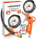 Gakago Reifenfüller - Präziser Reifendruckfüller mit hochwertigem 0-12 bar Druckluft Manometer - Extra langer 45cm Reifenfüllschlauch - Vielseitiger Reifendruckprüfer für Auto, LKW, Fahrrad uvm.