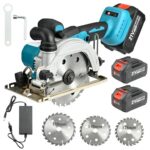 Bürstenlose Akku-Handkreissäge, Kabellose Mini-Kreissäge mit 2x 4000mAh Akkus, inkl. 3 Sägeblätter (125mm/140mm/150mm)