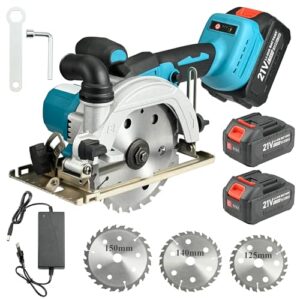 Bürstenlose Akku-Handkreissäge, Kabellose Mini-Kreissäge mit 2x 4000mAh Akkus, inkl. 3 Sägeblätter (125mm/140mm/150mm)