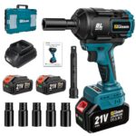 Gisam 1200Nm Akku Schlagschrauber mit 8000mAh Akkus und Schnellladegerät, 1/2 Bürstenloser Akku Schlagschrauber Reifenwechsel mit 5 Steckschlüsselsatz für Autos, Gerüst (000-Mit 2 Akku)