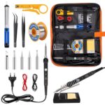 Lötkolben Set, 16 in 1 60W Soldering iron kit, 220-480°C Temperatur Einstellbar, Lötstation, 5 Lötspitzen, Lötdraht, Pinzetten und Entlötpumpe, Elektronik Lötset für Lötarbeiten Profi Hobbybastler