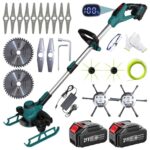 Fiutazge Rasentrimmer mit Akku, Akku Rasentrimmer für Makita-Akkus mit 2 Akku und Unkrautbürste, Teleskopierbar, 90° Drehung, für Rasen- und Buschtrimmen