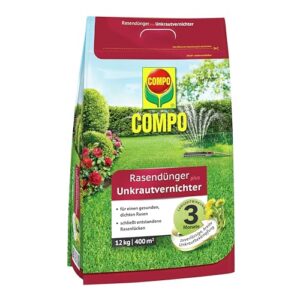 COMPO Rasendünger mit Unkrautvernichter - Rasendünger für das Frühjahr mit 3 Monate Langzeitwirkung 12 kg 12 kg