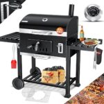 KESSER® Grill Grillwagen BBQ Smoker XXL Holzkohlegrill mit Deckel, Rädern, Edelstahl-Griff, Grillrost, Thermometer & Silikon-Pinsel, Standgrill, Kohlegrillwagen