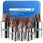 VORXEON XZN Innenvielzahn nuss satz, M-Typ 12-Kant Vielzahn Nuss Satz, 10 tlg, Bit Steckschlüsselset aus 50BV30 & S2 Stahl, Innenvielzahn für KFZ-Reparatur, kompatibel mit 1/4", 3/8", 1/2" Antrieb