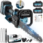 12-Zoll-Akku-Kettensäge, 2x4000mAh Kabellose Elektrokettensäge, Kabellose Astsäge für Gartengeräte, Holzschneiden, Heimwerken (1800W Brushless) – PowerCut X13