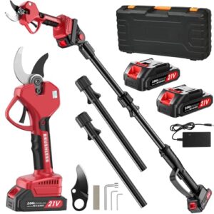 Akku Astschere Teleskop, 50mm 2-In-1 Elektrische Astschere Teleskopstiel mit 2* 2000mAh Batterien,LCD Display,Verlängerung 2.5m,6-10 Arbeitsstunden,Bürstenloser Motor für Baumbeschneidung Astschneider