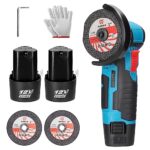 Weytoll Mini Winkelschleifer, Akku Winkelschleifer mit 2 Batterien, 12V 1500mAh, 15000RPM mit Zwei Sägeblättern Elektrisches Schleifwerkzeug-76mm, Angle Grinder, Trennen und Polieren von Fliesen