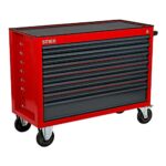 STIER Werkstattwagen XXL, leer, extra breit, 7 Schubladen für mehr Stauraum in der Werkstatt, in Rot, Werkzeugwagen leer, auf Rollen,