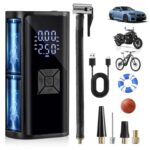 Tragbare Akku Elektrische Luftpumpe Fahrrad - Hofeny Druckluftpumpe Luftkompressor Akkudruckluftpumpe, Mobile Fahrradpumpe Kompressor Mini Accu Pumpe mit LED Licht, geeignet für Auto & Motorrad