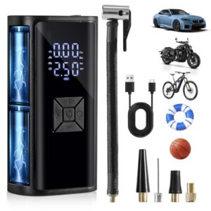 Tragbare Akku Elektrische Luftpumpe Fahrrad - Hofeny Druckluftpumpe Luftkompressor Akkudruckluftpumpe, Mobile Fahrradpumpe Kompressor Mini Accu Pumpe mit LED Licht, geeignet für Auto & Motorrad