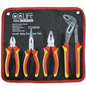 CCLIFE Profi 4 tlg. Zangen Satz Universal Kombizange 170mm-Spitzzange 170mm-Seitenschneider 160mm-Wasserpumpenzange 250mm für Haushalt, Werkstatt Werkzeug Zangen Handwerkzeug