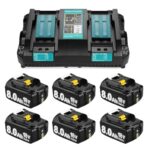 Ersatzakku für Makita Akku 18V mit Ladegerät für DC18RD 6 Stück Ersatzakku für Makita Akku 18V 8.0Ah BL1860B BL1860 BL1820 1830B 1840B 1850B LXT400 mit LED Werkzeugakku (6 Akku+Ladegerät)