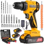 Akkuschrauber mit 2000mAh Akku: 21V Bürstenloser Bohrschrauber Set, 80Nm Schlagbohrschrauber Akku Bohrmaschine mit 26-in-1 Zubehör, LED-Licht, Koffer für Holz Metall Heimwerken